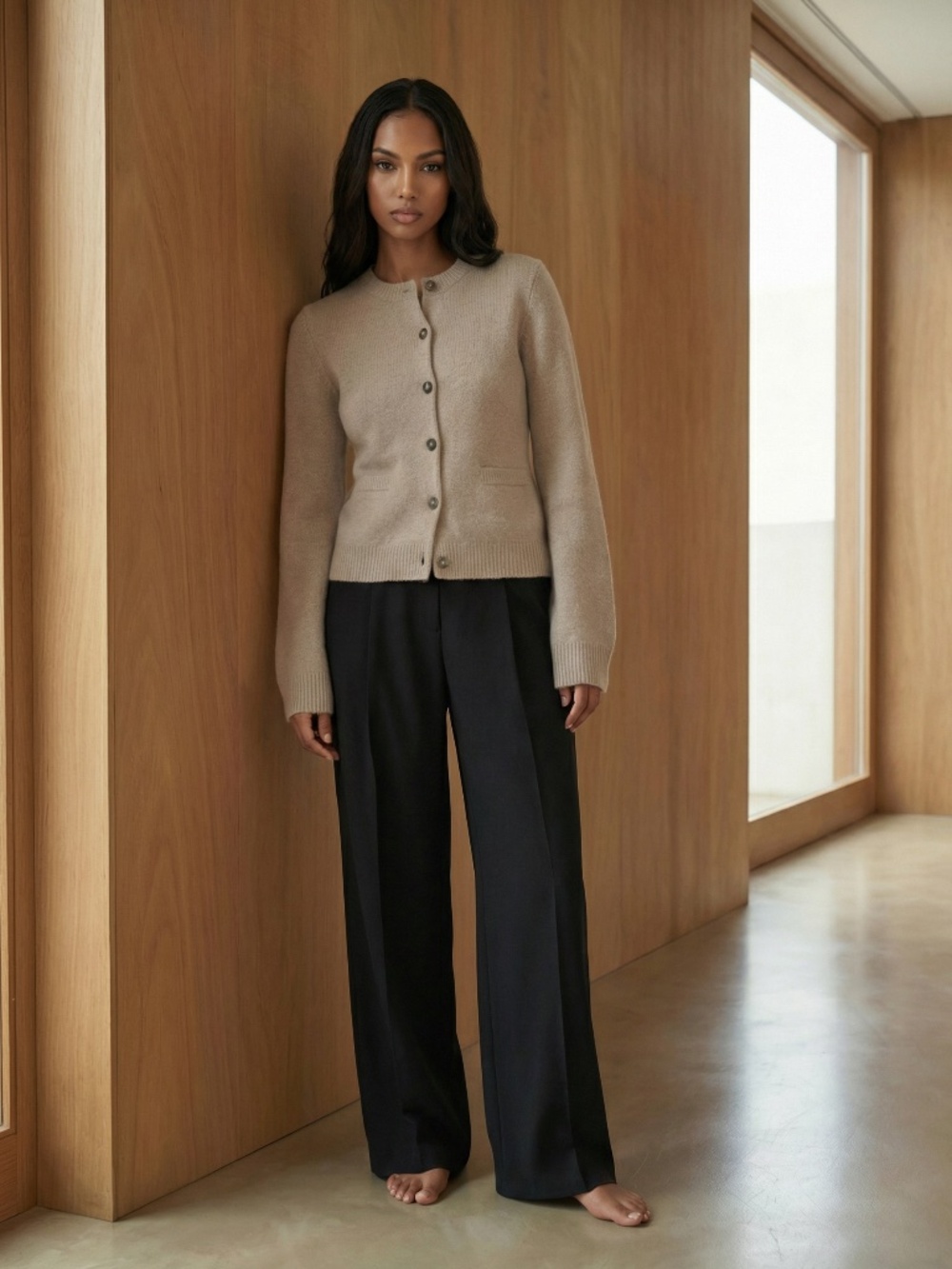 Jenni Kayne Cooper Wool Cashmere Blend Cardigan in Taupe